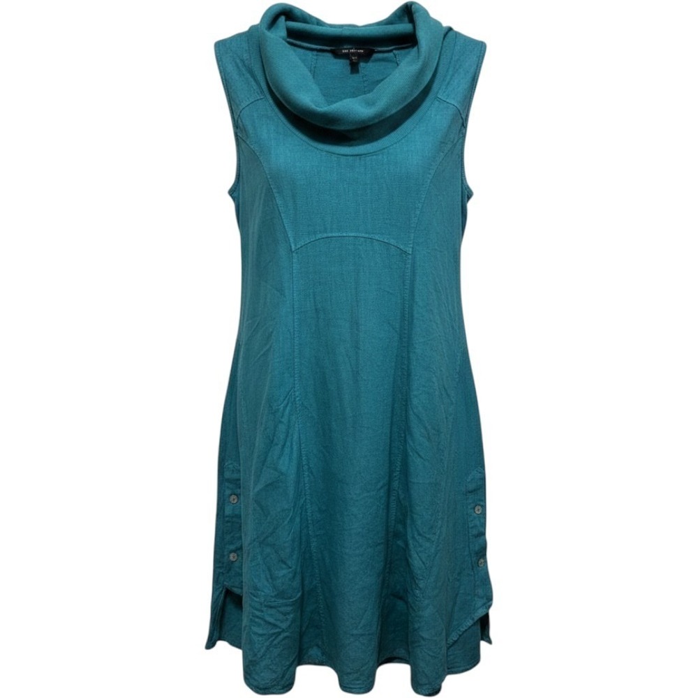 Inizio Italy Teal Blue Linen Cowl Neck Sleeveless A-Line Dress Women M lagenlook